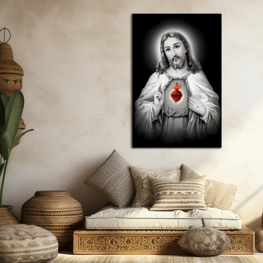 Jesus Sacred Heart Monochrome-Acrylic Wall Art