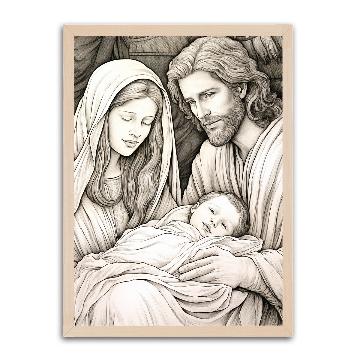 Holy Family Drawing HD Metal Wall Art