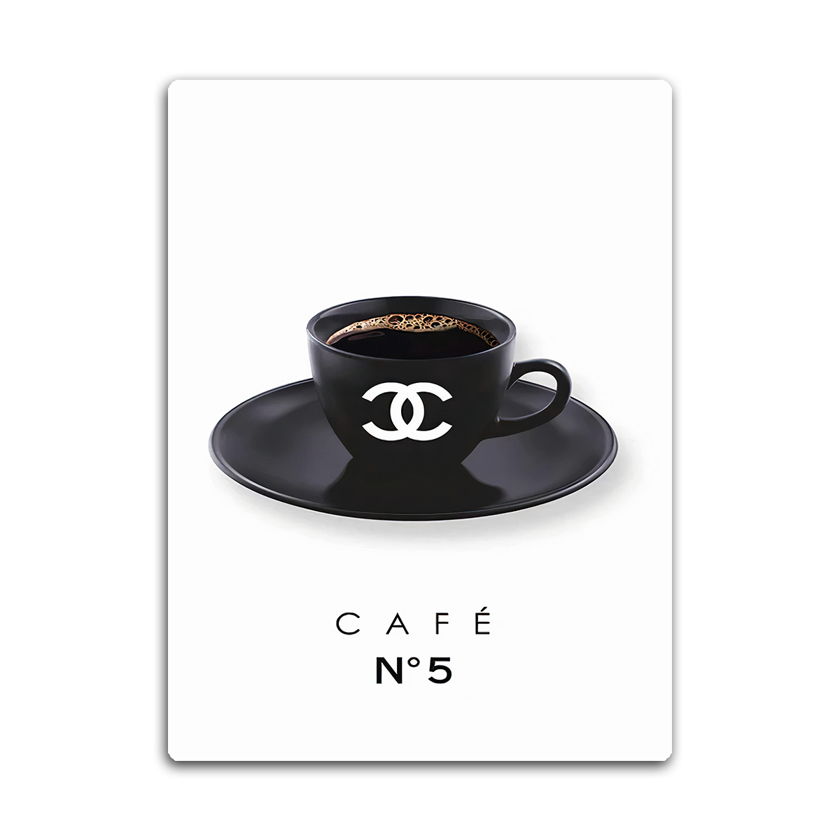 Coffee Chanel: Elegant Brew HD Metal Wall Art