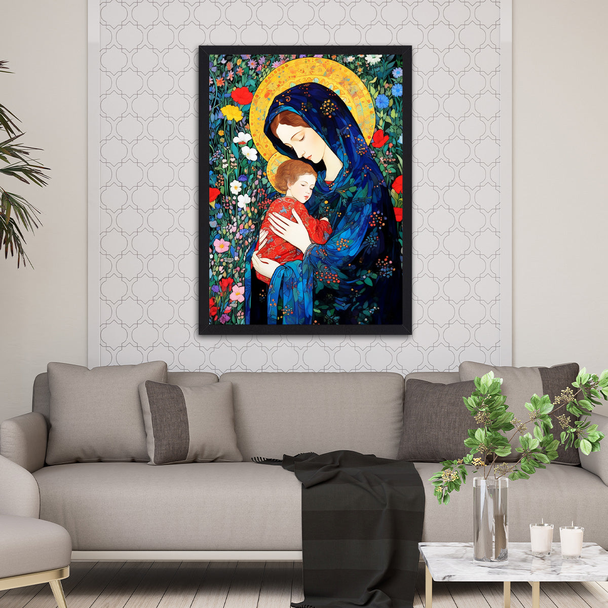 Divine Embrace: Mother Mary & Baby Jesus HD Metal Wall Art