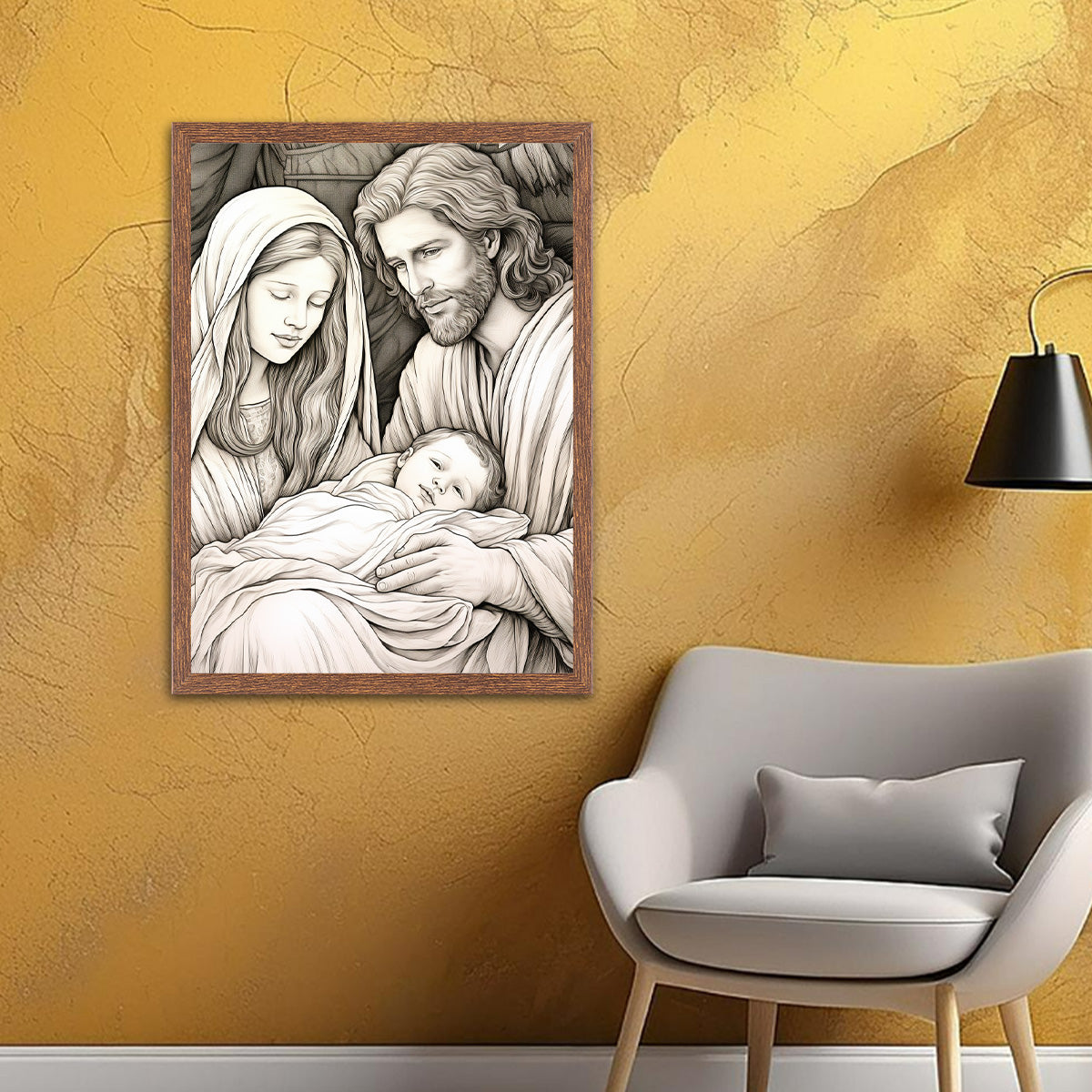 Holy Family Drawing HD Metal Wall Art