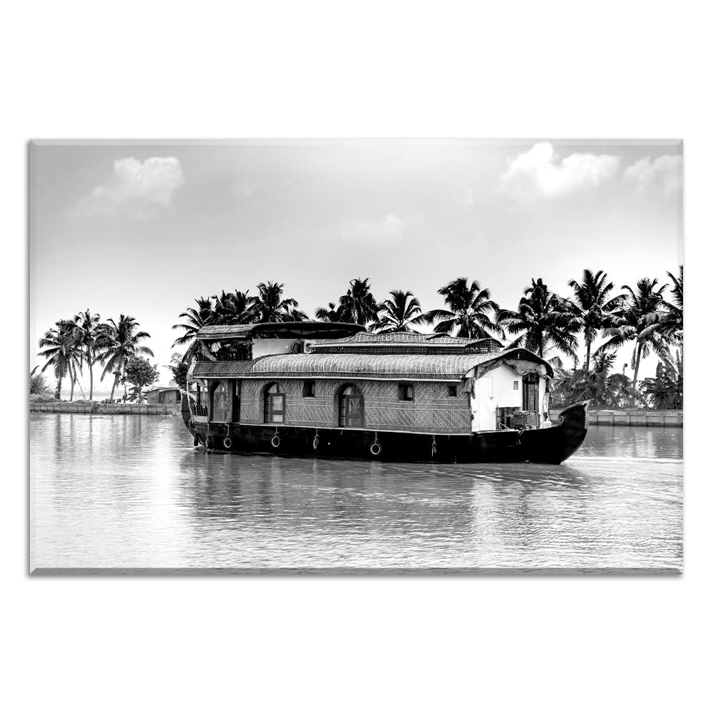 Backwater Bliss - Houseboat - Acrylic Wall Art - B&W