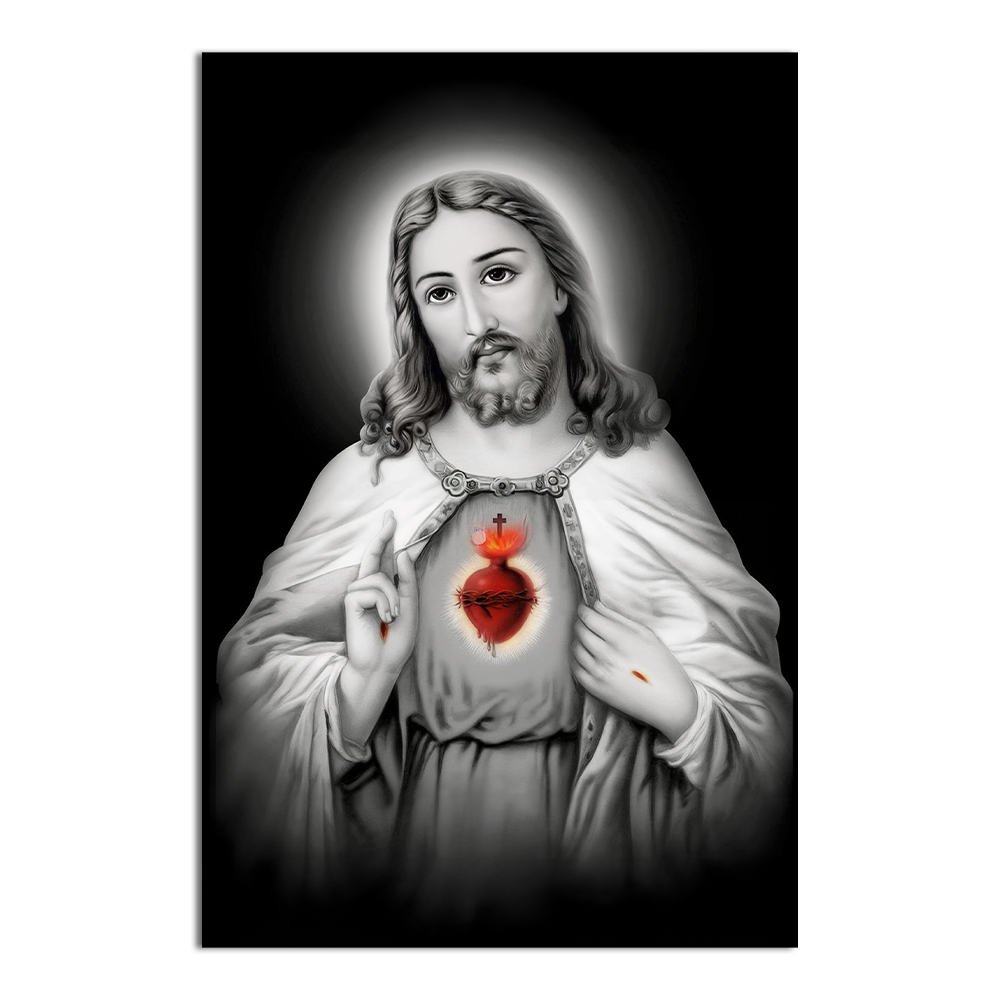 Jesus Sacred Heart Monochrome-Acrylic Wall Art